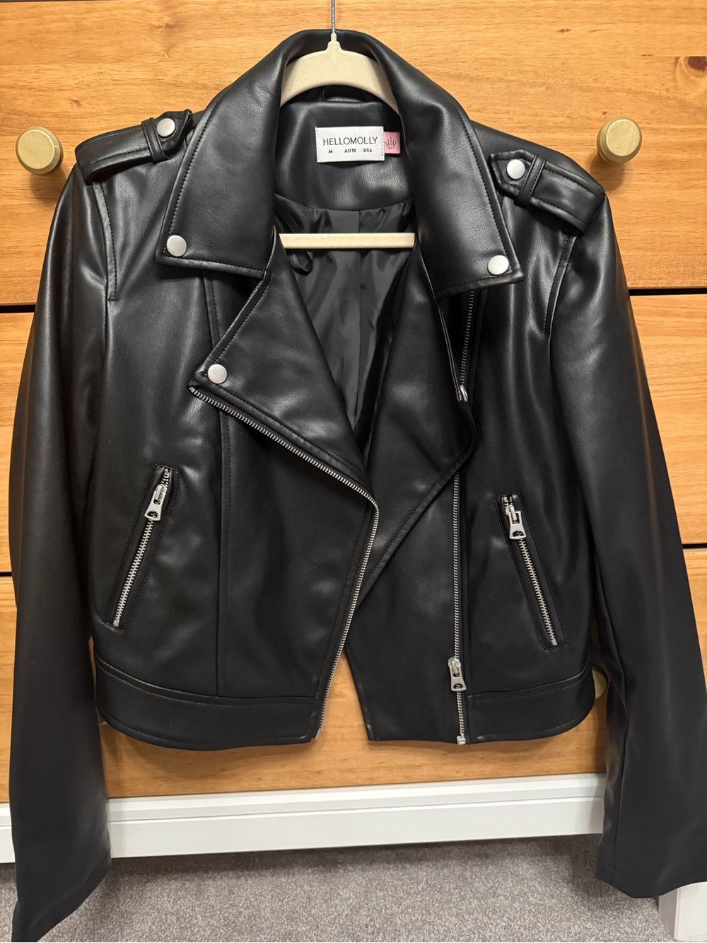 Hello Molly Black Faux Leather Biker Jacket with Silver Hardware